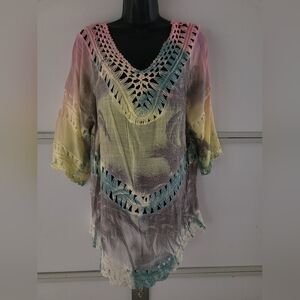 Tempo Paris Pastel Crochet Beach Tunic Size XL